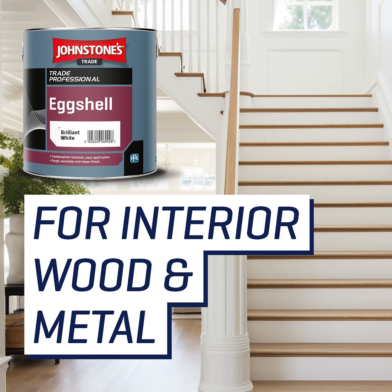 Johnstone's Trade - Wood & Metal Paint - Eggshell - Brilliant White - 2.5L