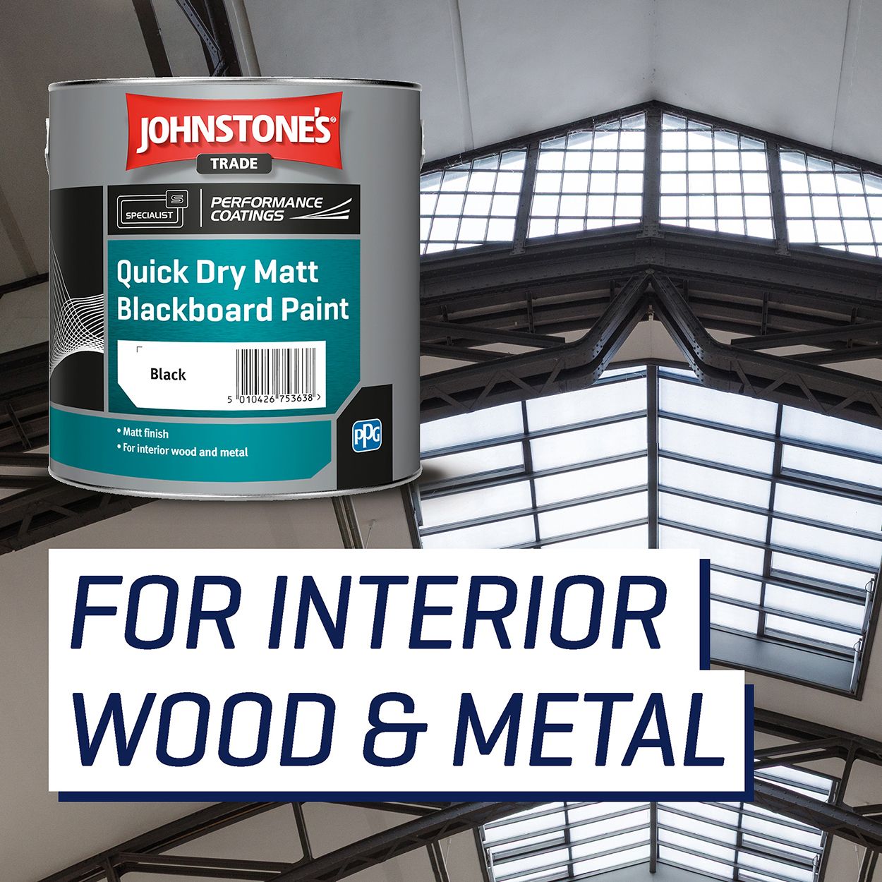 Johnstone's Trade - Matt Blackboard Paint - Quick Dry - Black - 2.5L