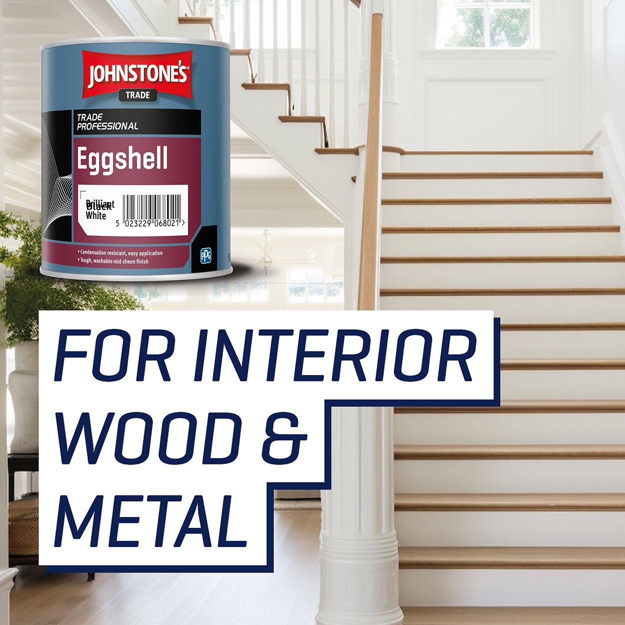 Johnstone's Trade - Wood & Metal Paint - Eggshell - Brilliant White - 500ml