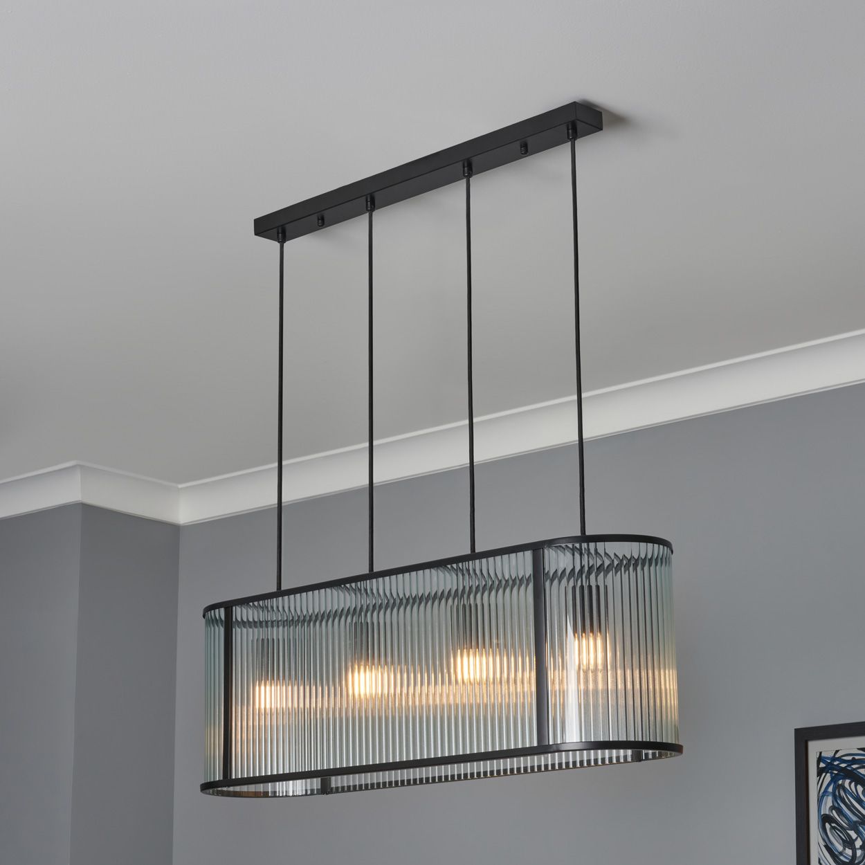 Fitton 4 Light Ribbed Glass Diner Pendant