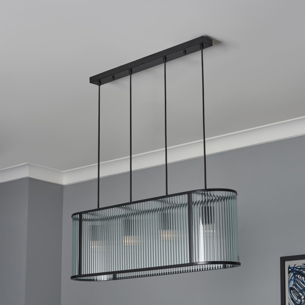 Fitton 4 Light Ribbed Glass Diner Pendant