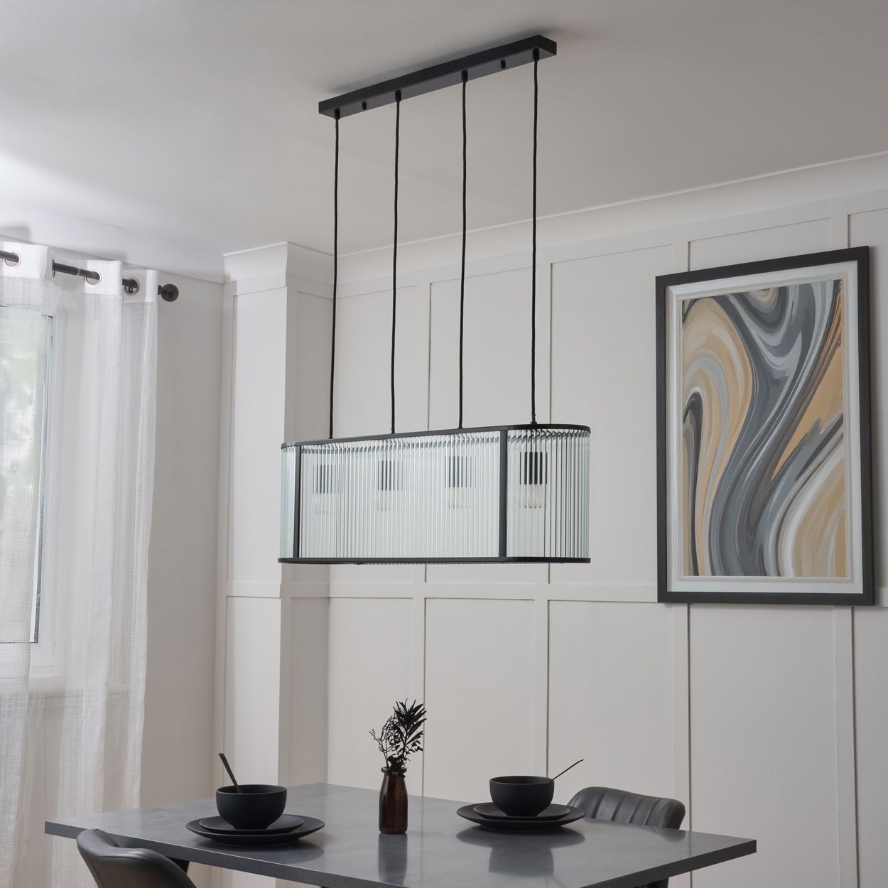 Fitton 4 Light Ribbed Glass Diner Pendant