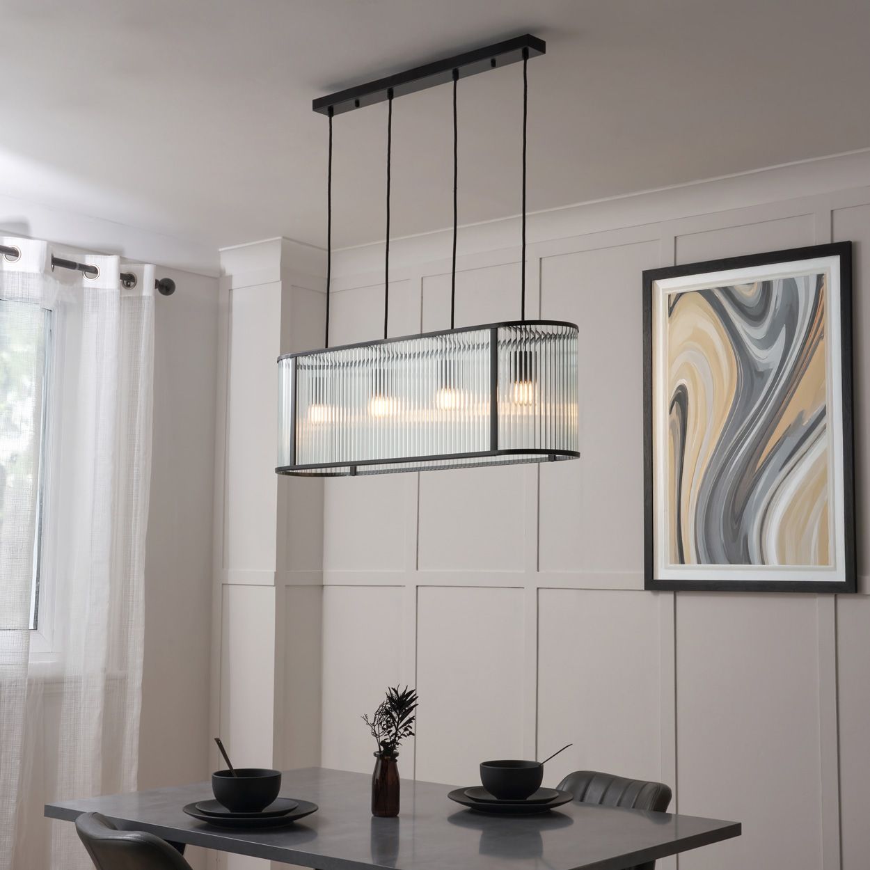 Fitton 4 Light Ribbed Glass Diner Pendant