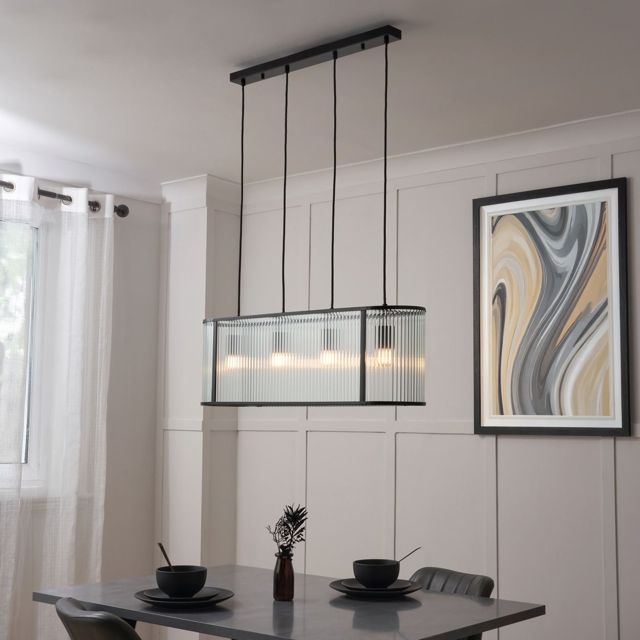Fitton 4 Light Ribbed Glass Diner Pendant