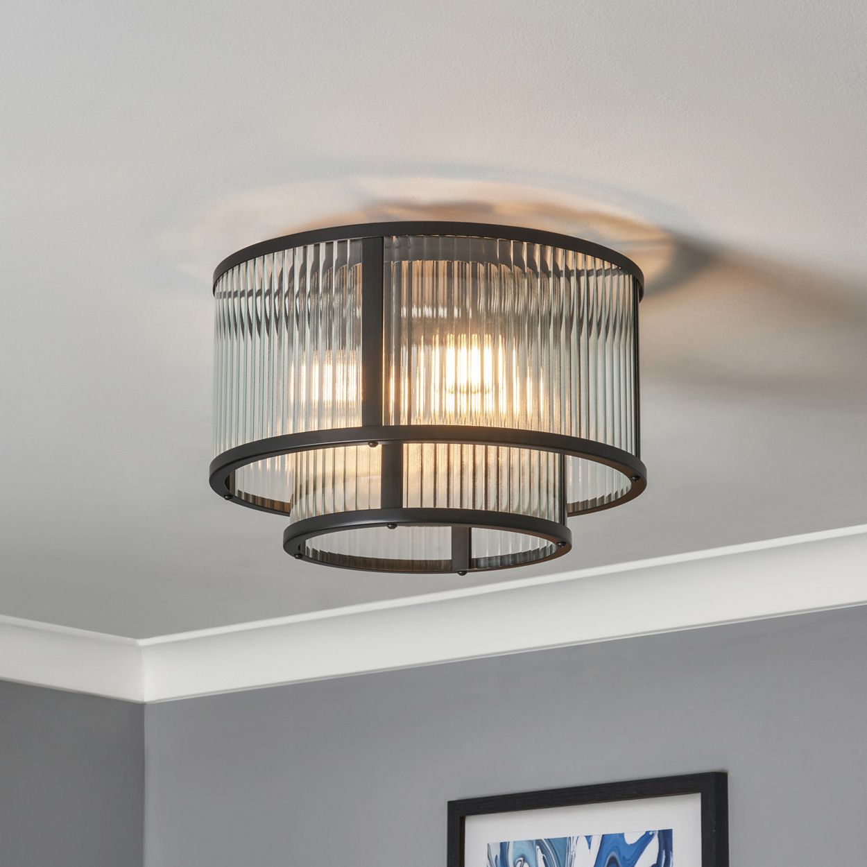 Fitton 3 Light Ribbed Glass Flush