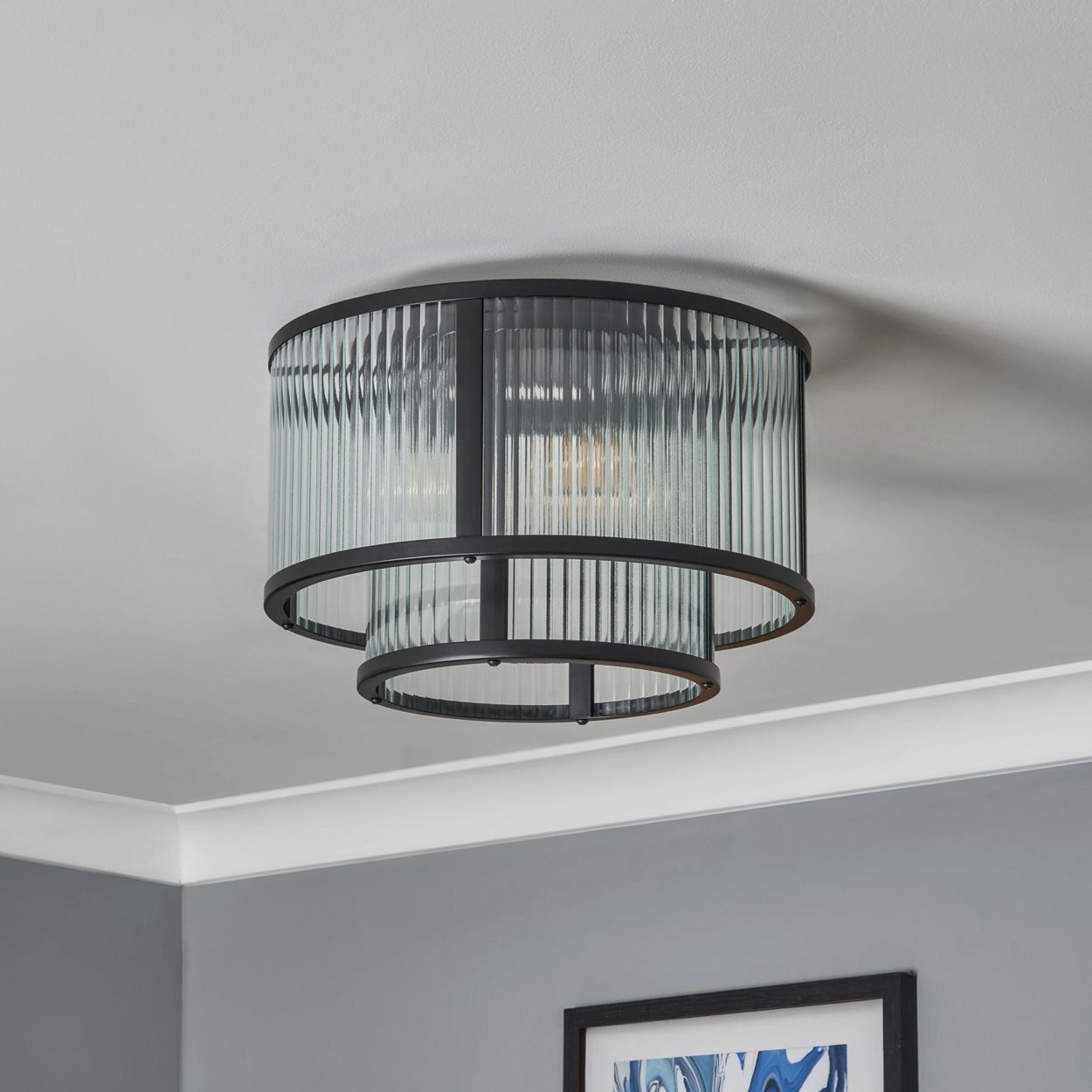 Fitton 3 Light Ribbed Glass Flush