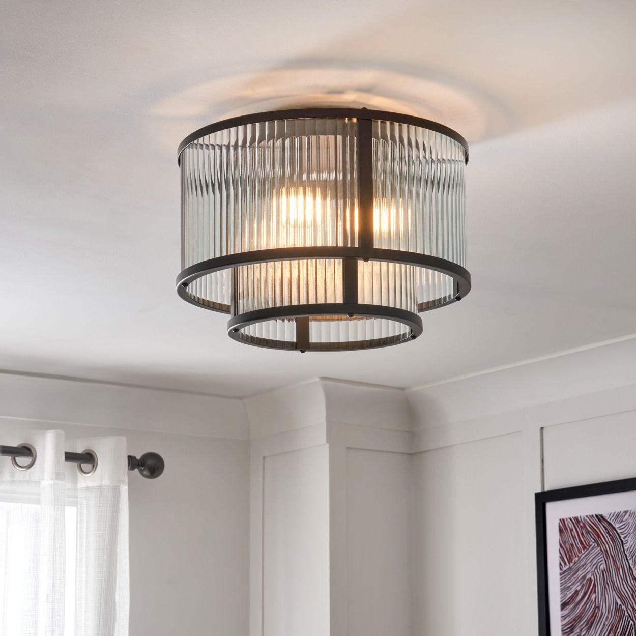Fitton 3 Light Ribbed Glass Flush