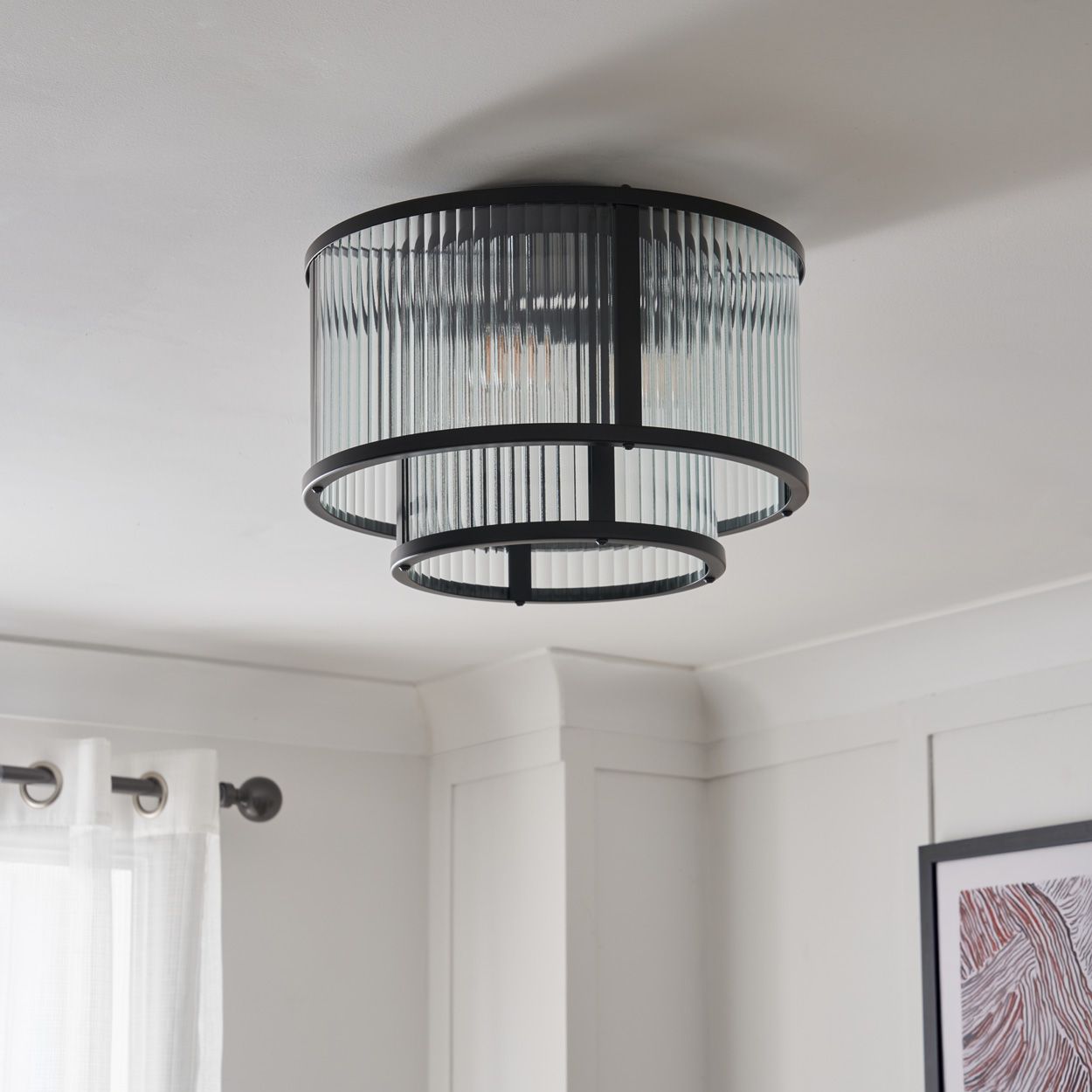 Fitton 3 Light Ribbed Glass Flush