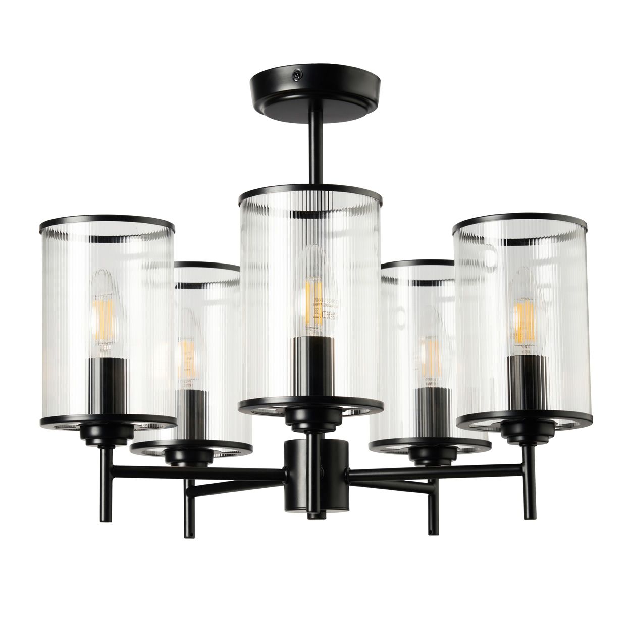 Abbey 5 Light Ribbed Glass Pendant