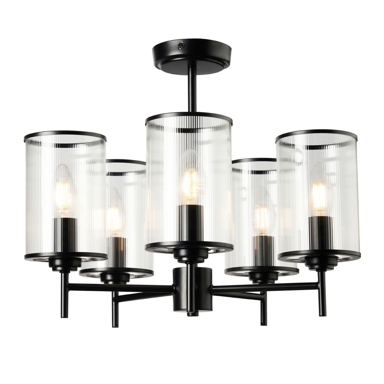 Abbey 5 Light Ribbed Glass Pendant