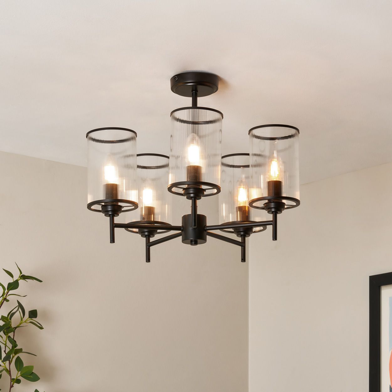 Abbey 5 Light Ribbed Glass Pendant