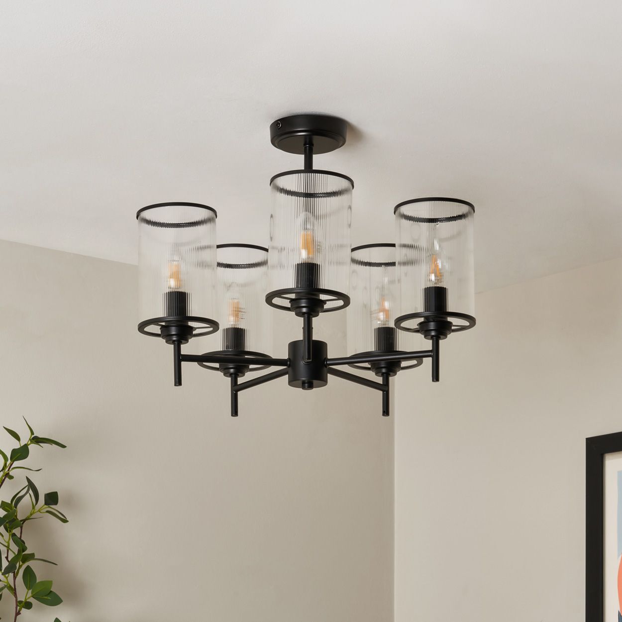 Abbey 5 Light Ribbed Glass Pendant