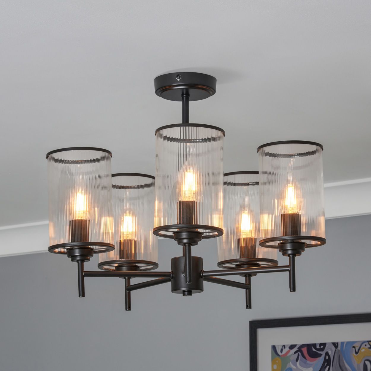 Abbey 5 Light Ribbed Glass Pendant