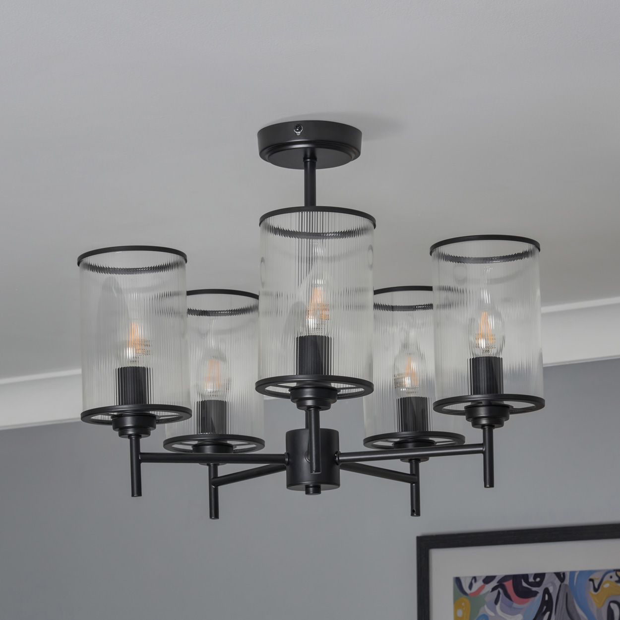Abbey 5 Light Ribbed Glass Pendant