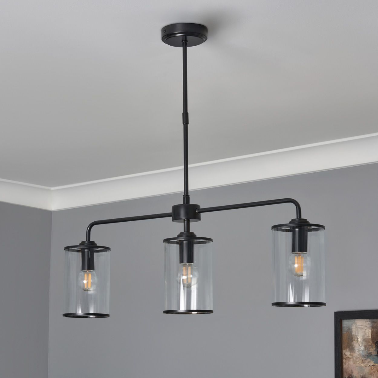 Abbey 3 Light Ribbed Glass Diner Pendant