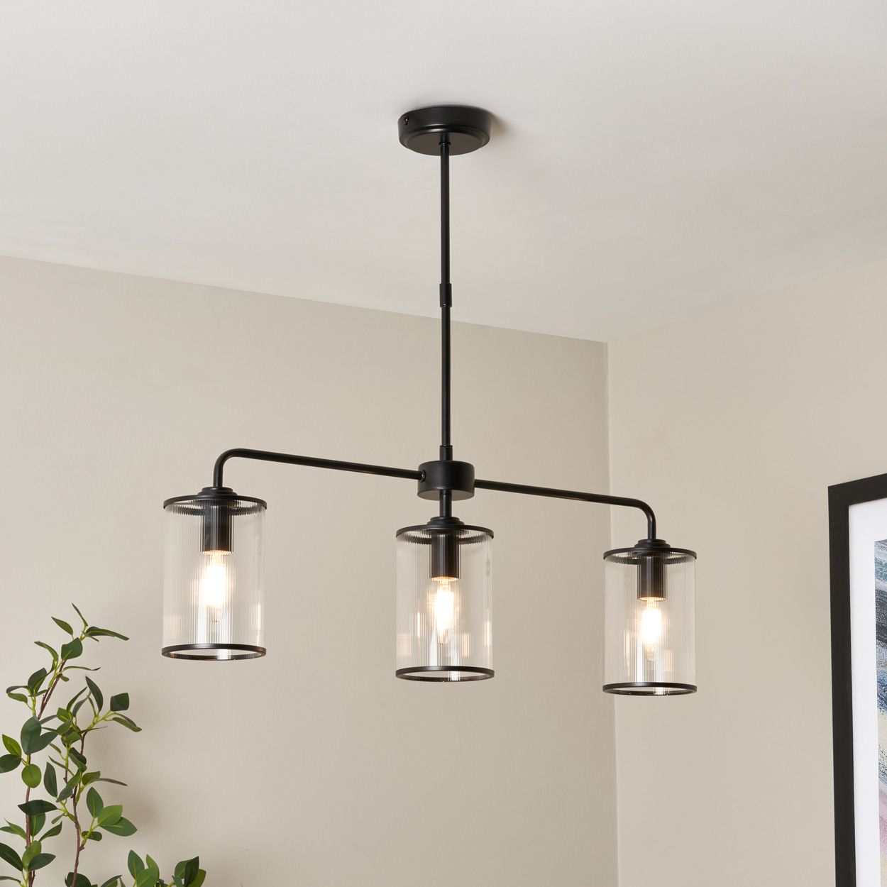 Abbey 3 Light Ribbed Glass Diner Pendant