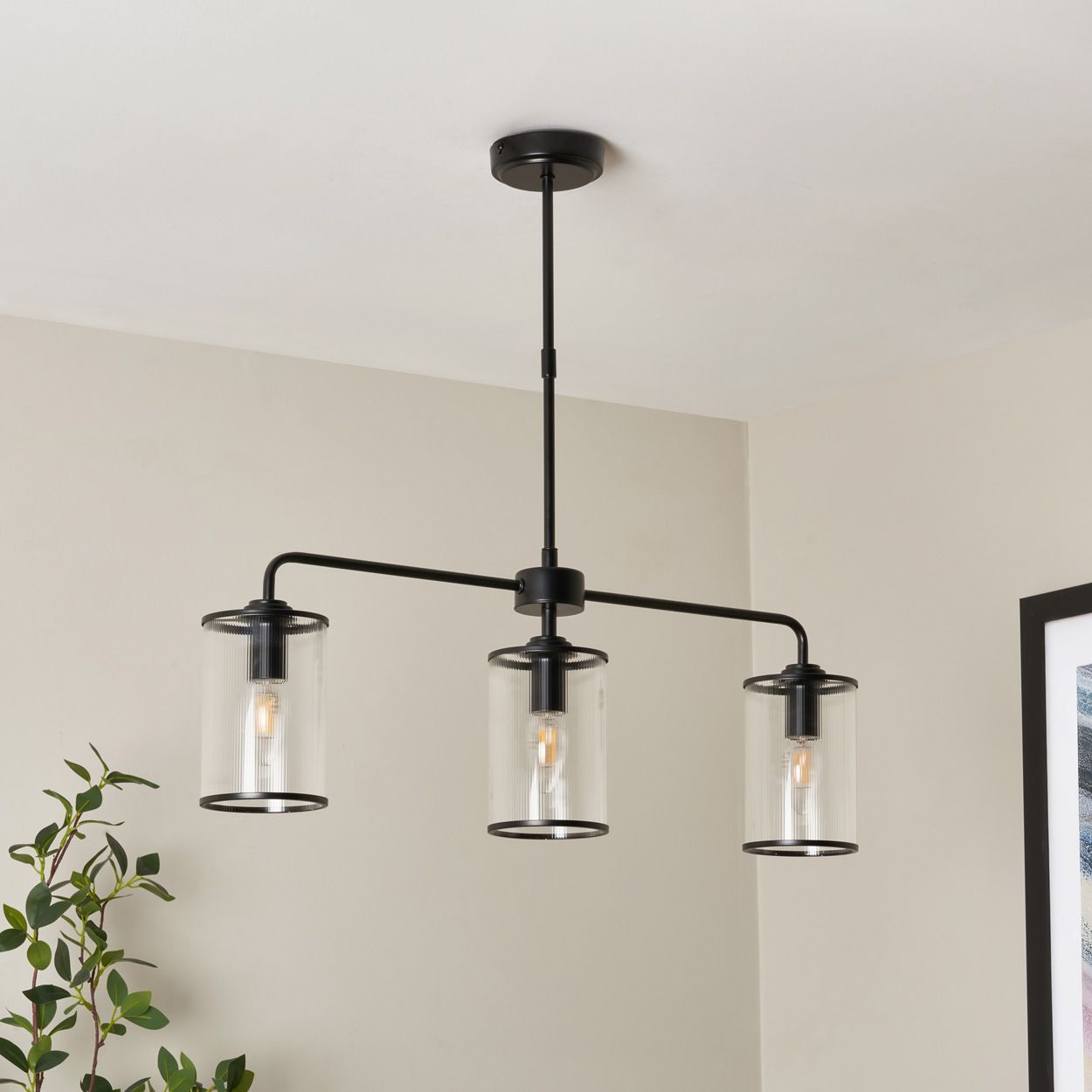 Abbey 3 Light Ribbed Glass Diner Pendant
