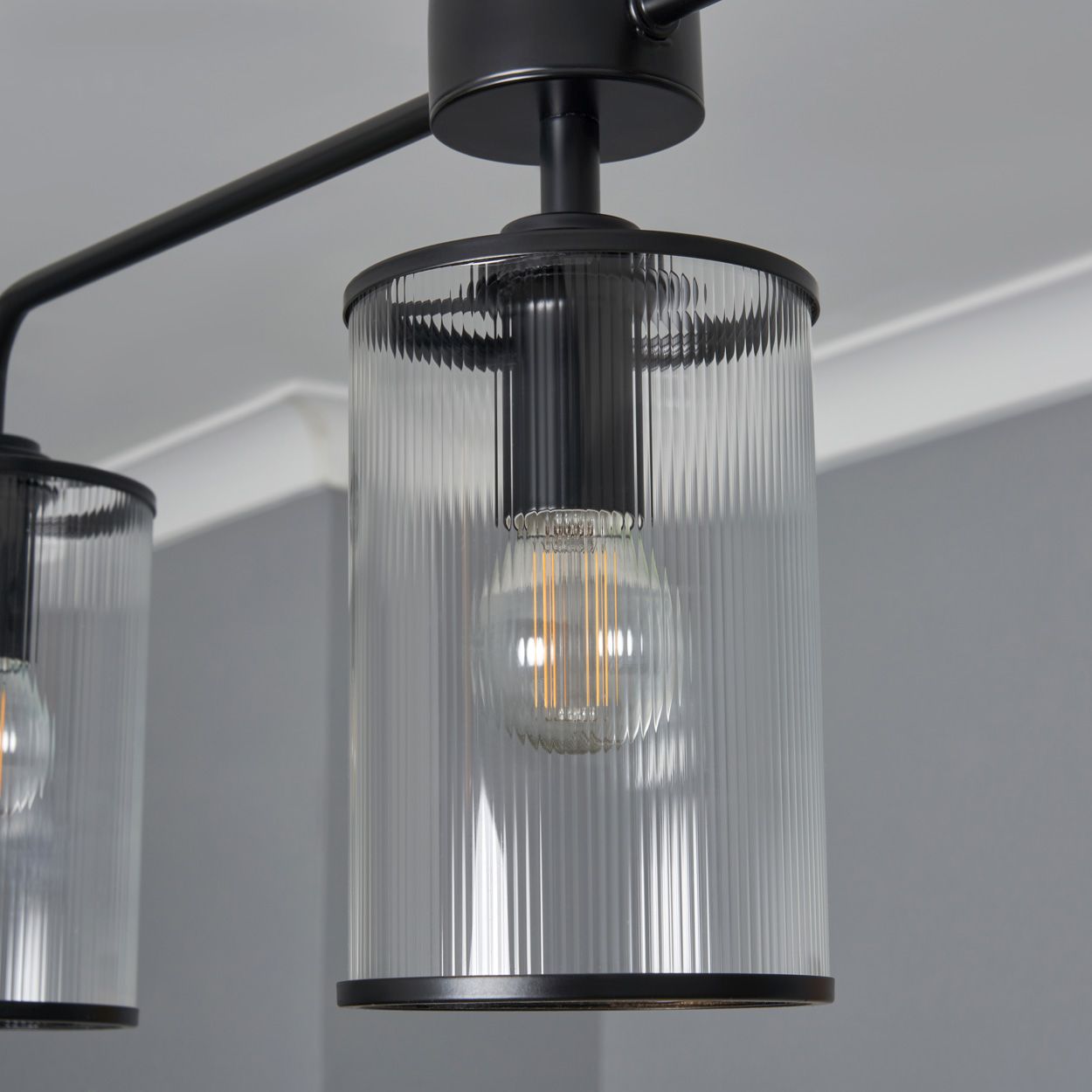 Abbey 3 Light Ribbed Glass Diner Pendant