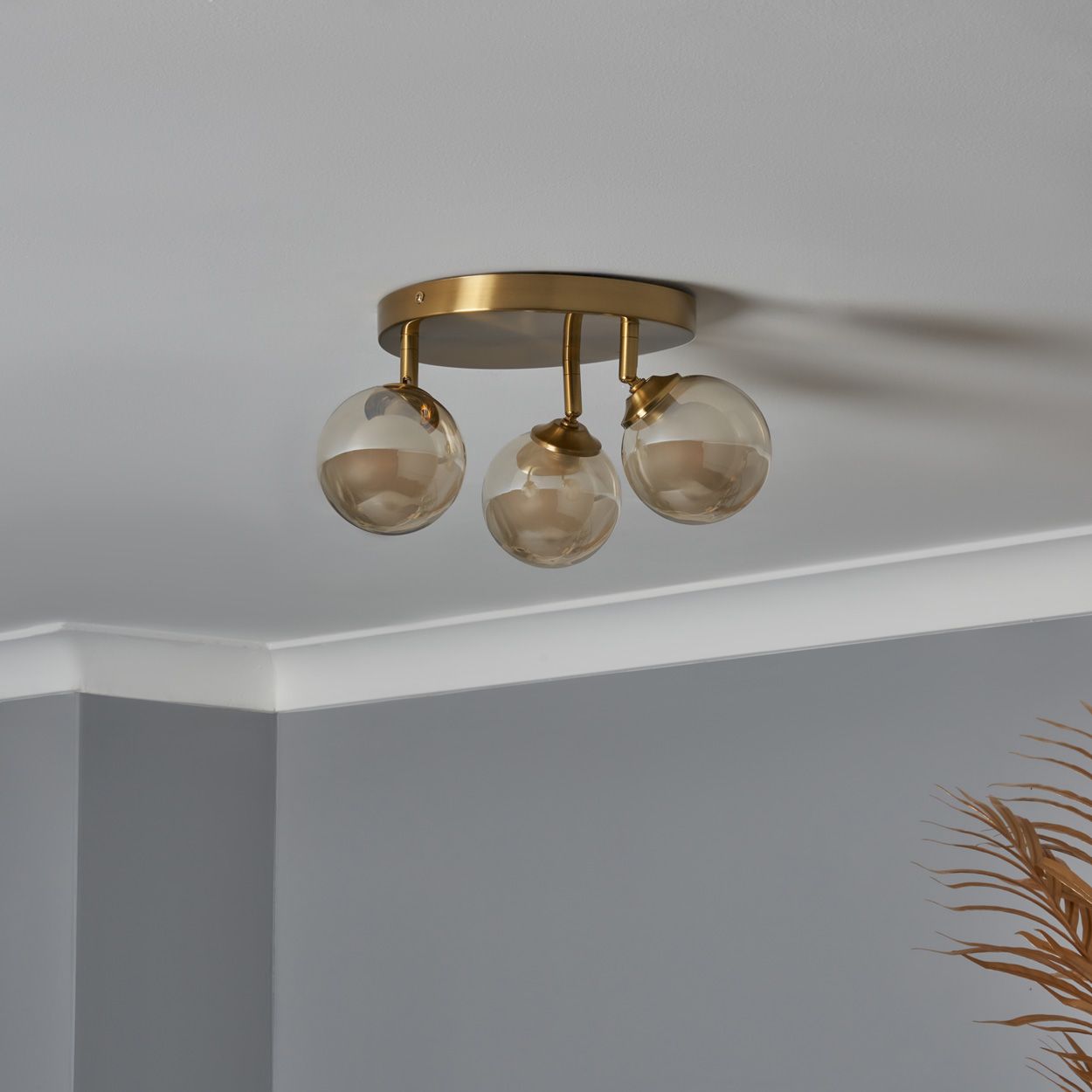 Haudri 3 Light Plate Spot Opal Ball Flush Brass