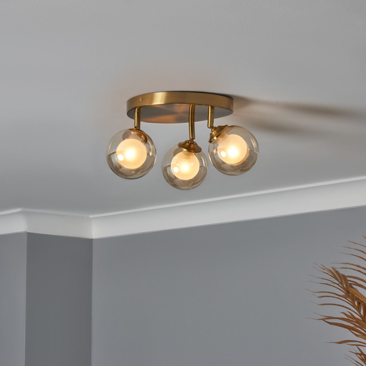 Haudri 3 Light Plate Spot Opal Ball Flush Brass