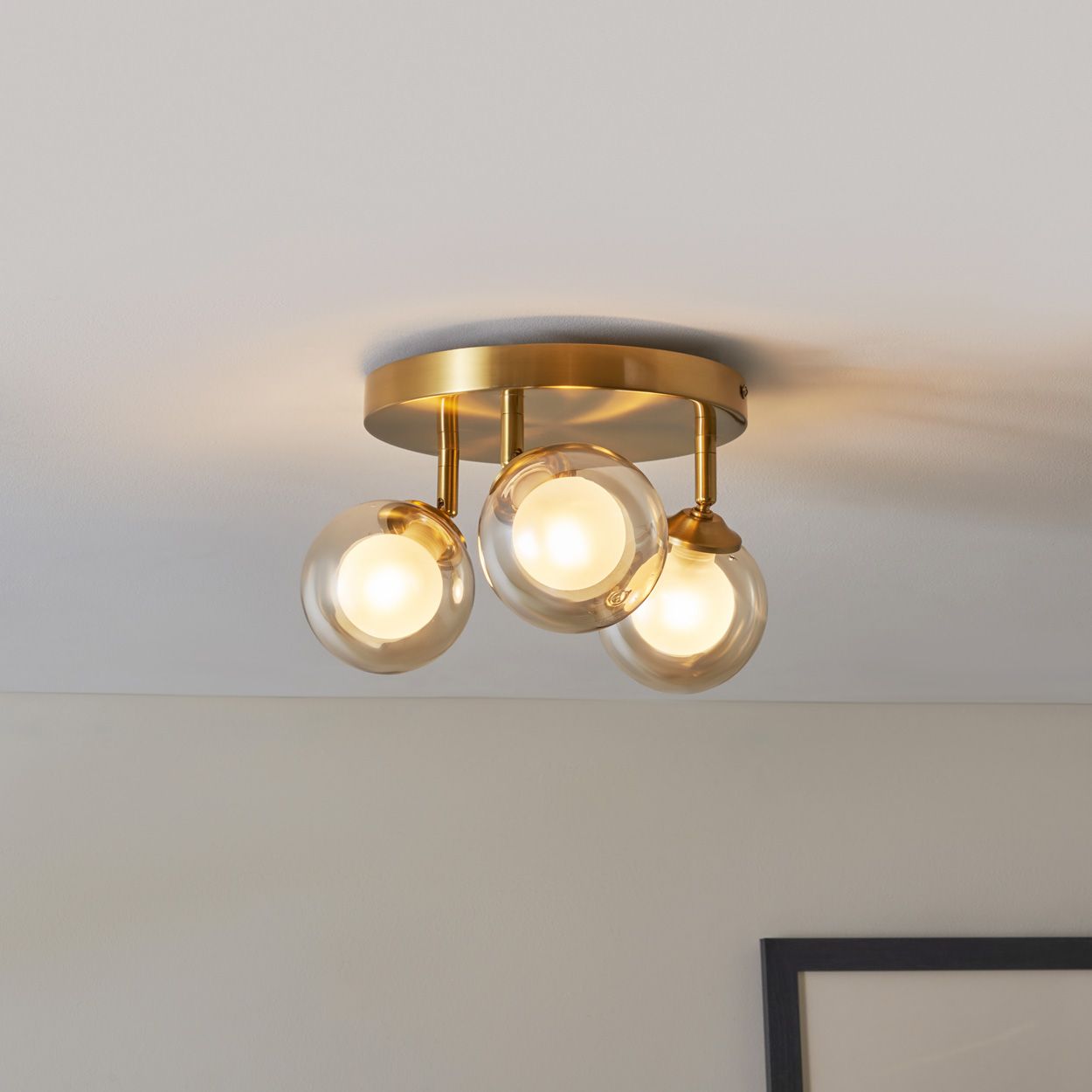 Haudri 3 Light Plate Spot Opal Ball Flush Brass