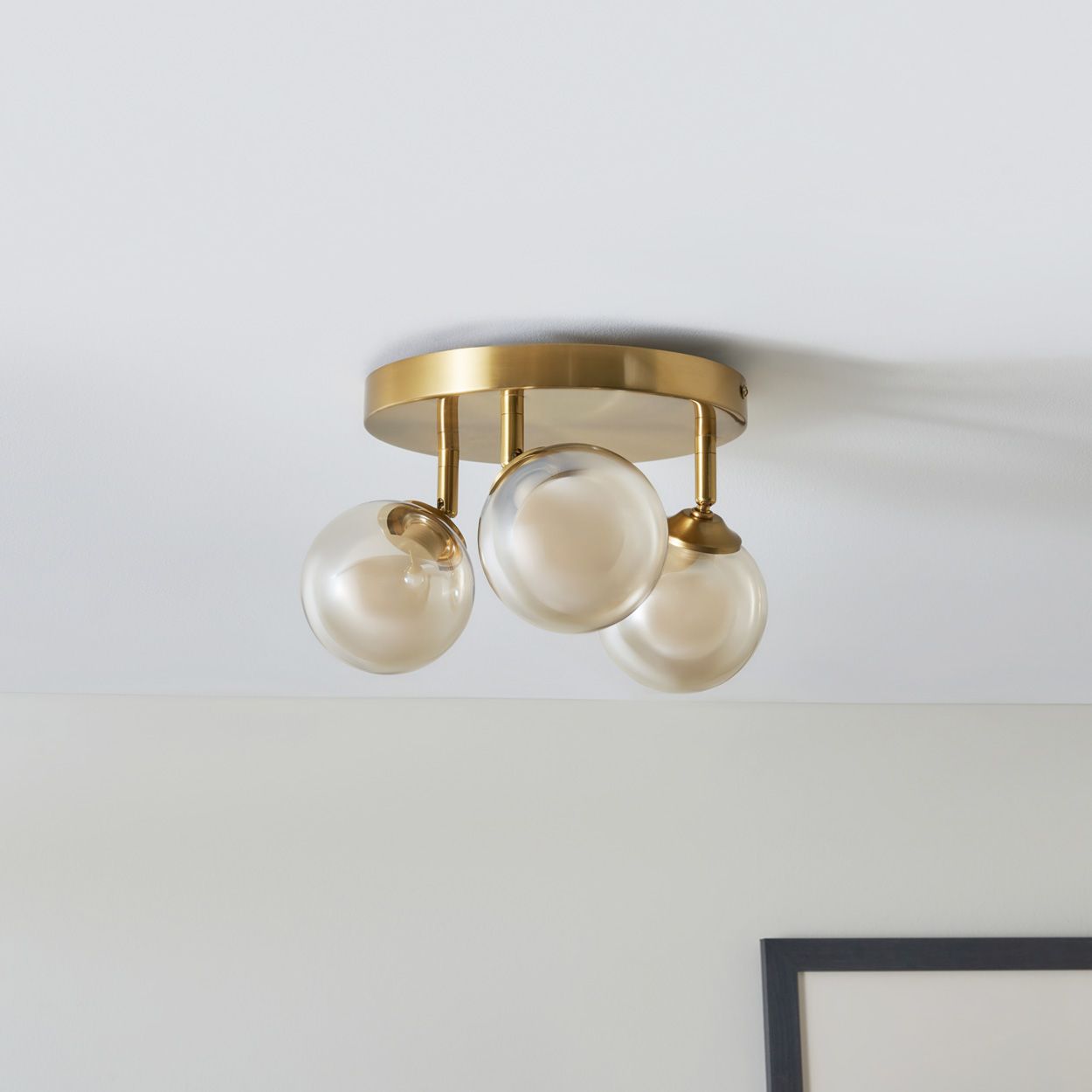 Haudri 3 Light Plate Spot Opal Ball Flush Brass