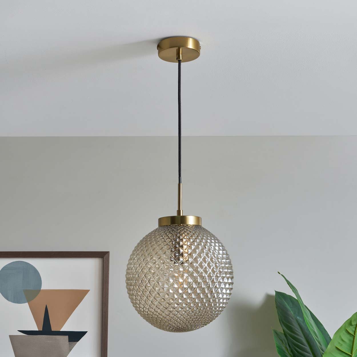 Malo Textured Glass Ball Pendant Brass