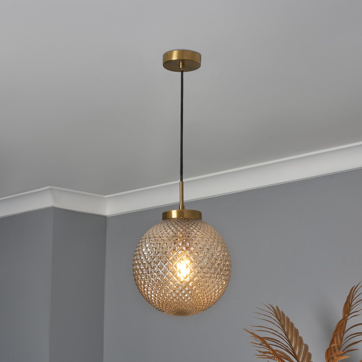 Malo Textured Glass Ball Pendant Brass