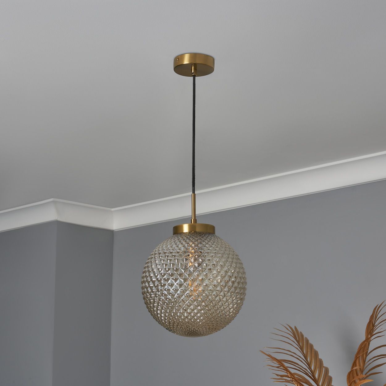 Malo Textured Glass Ball Pendant Brass