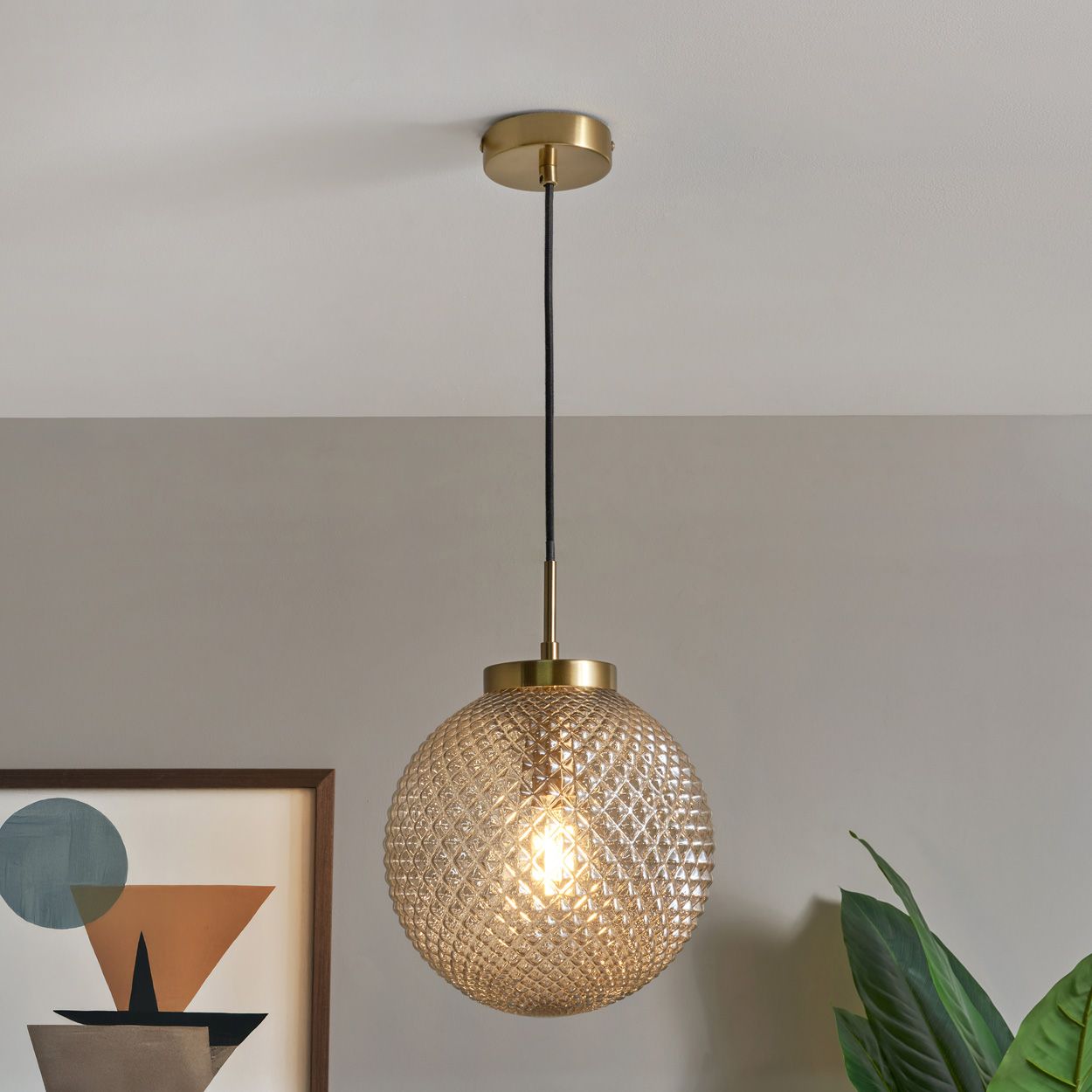 Malo Textured Glass Ball Pendant Brass
