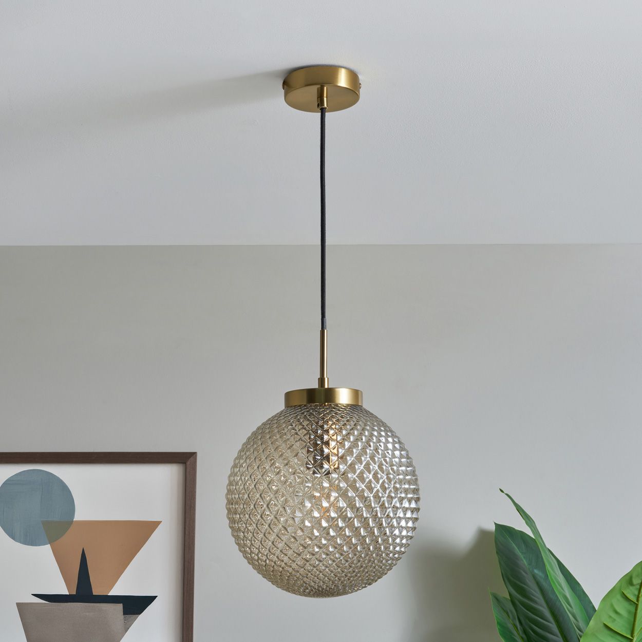 Malo Textured Glass Ball Pendant Brass
