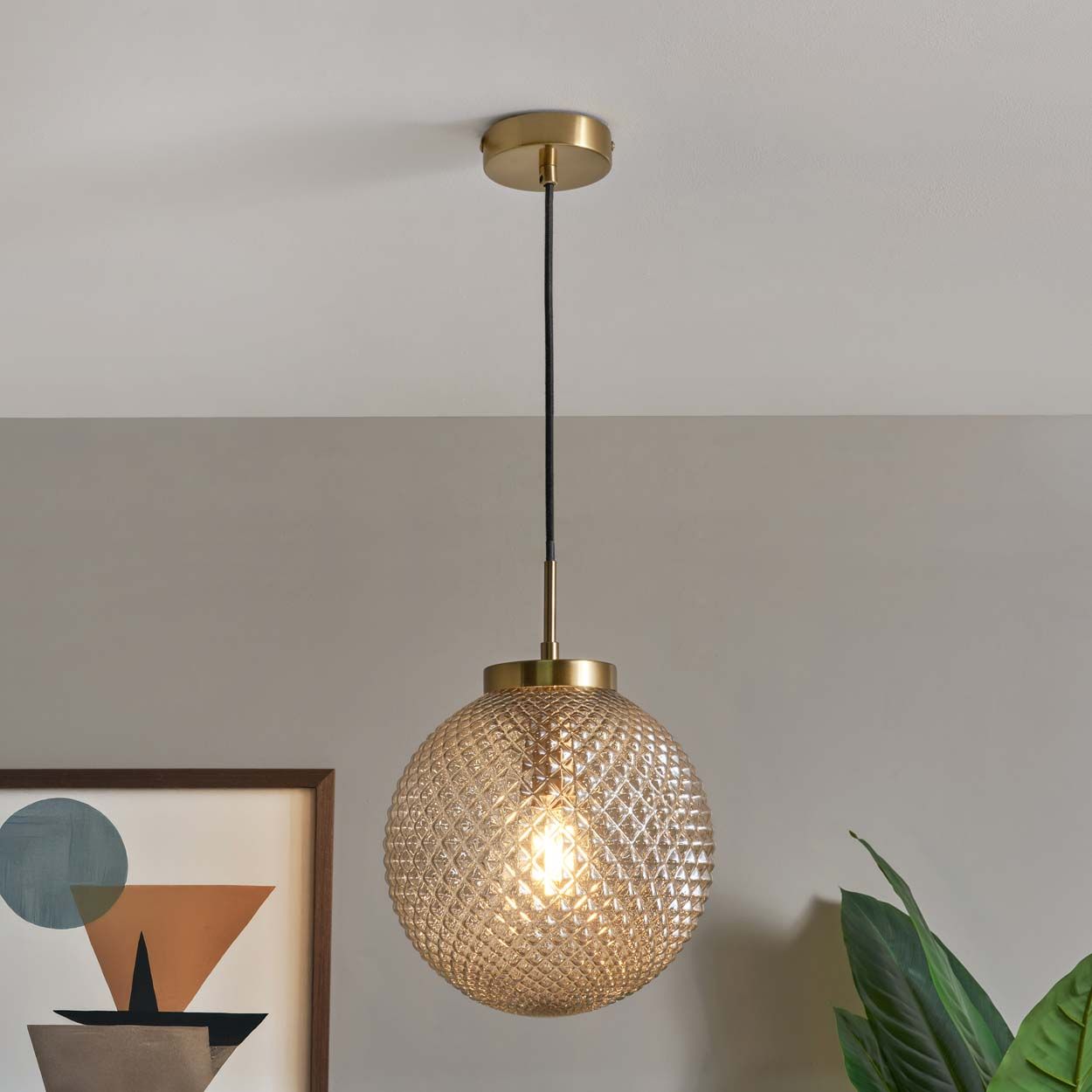 Malo Textured Glass Ball Pendant Brass
