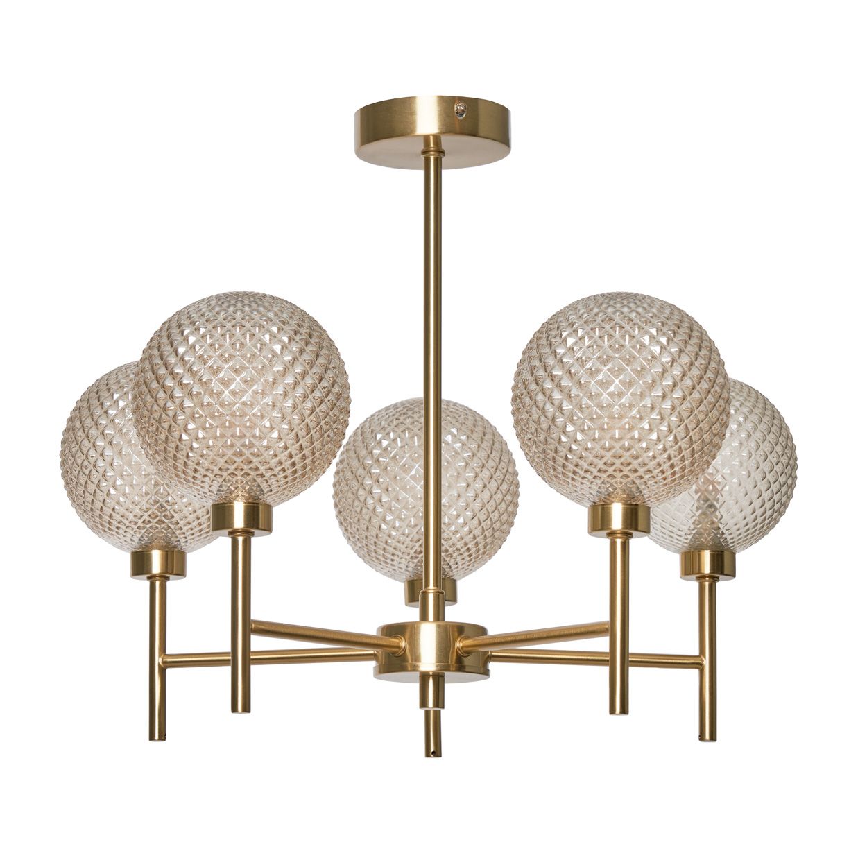 Malo Textured Glass Ball 5 Light Pendant Brass