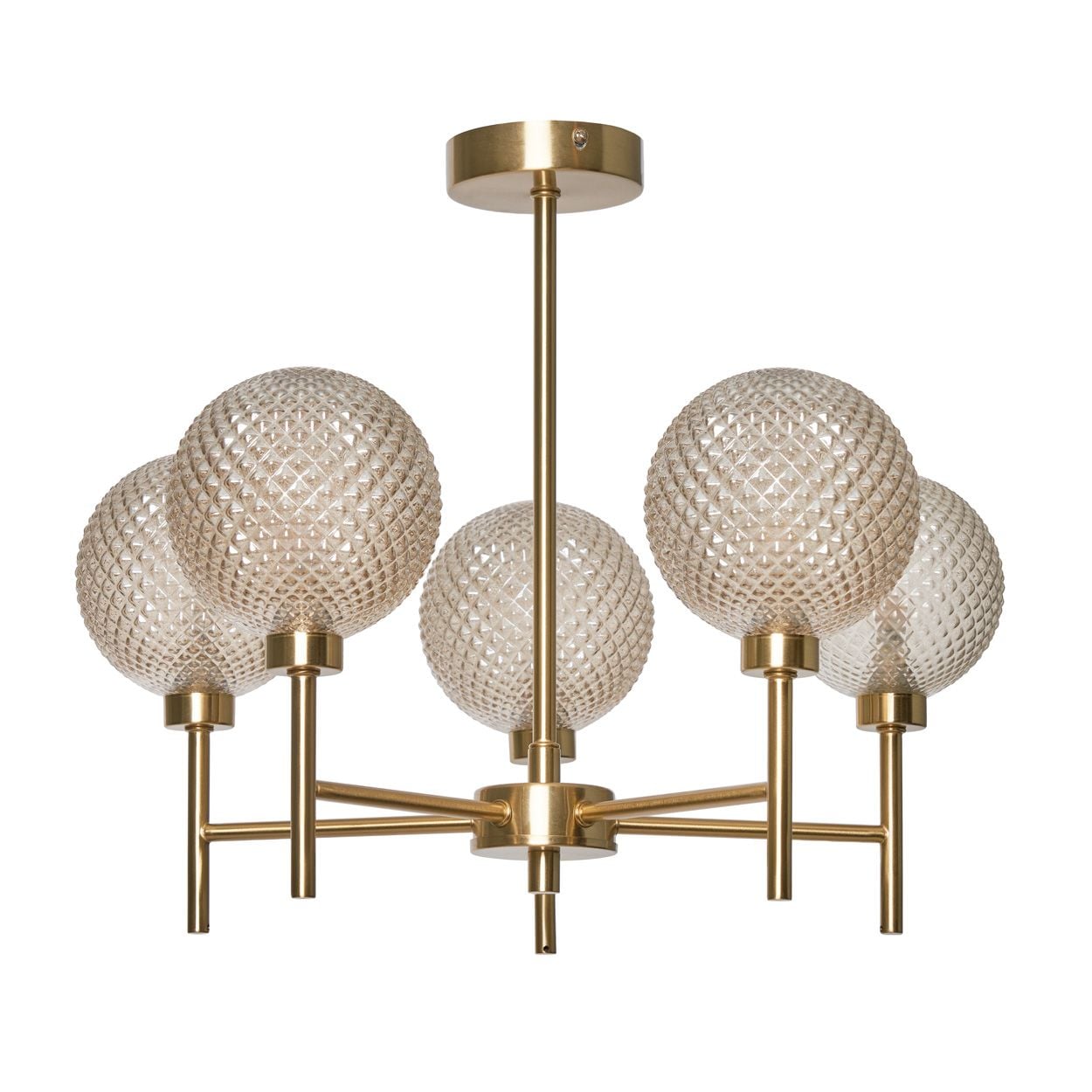 Malo Textured Glass Ball 5 Light Pendant Brass