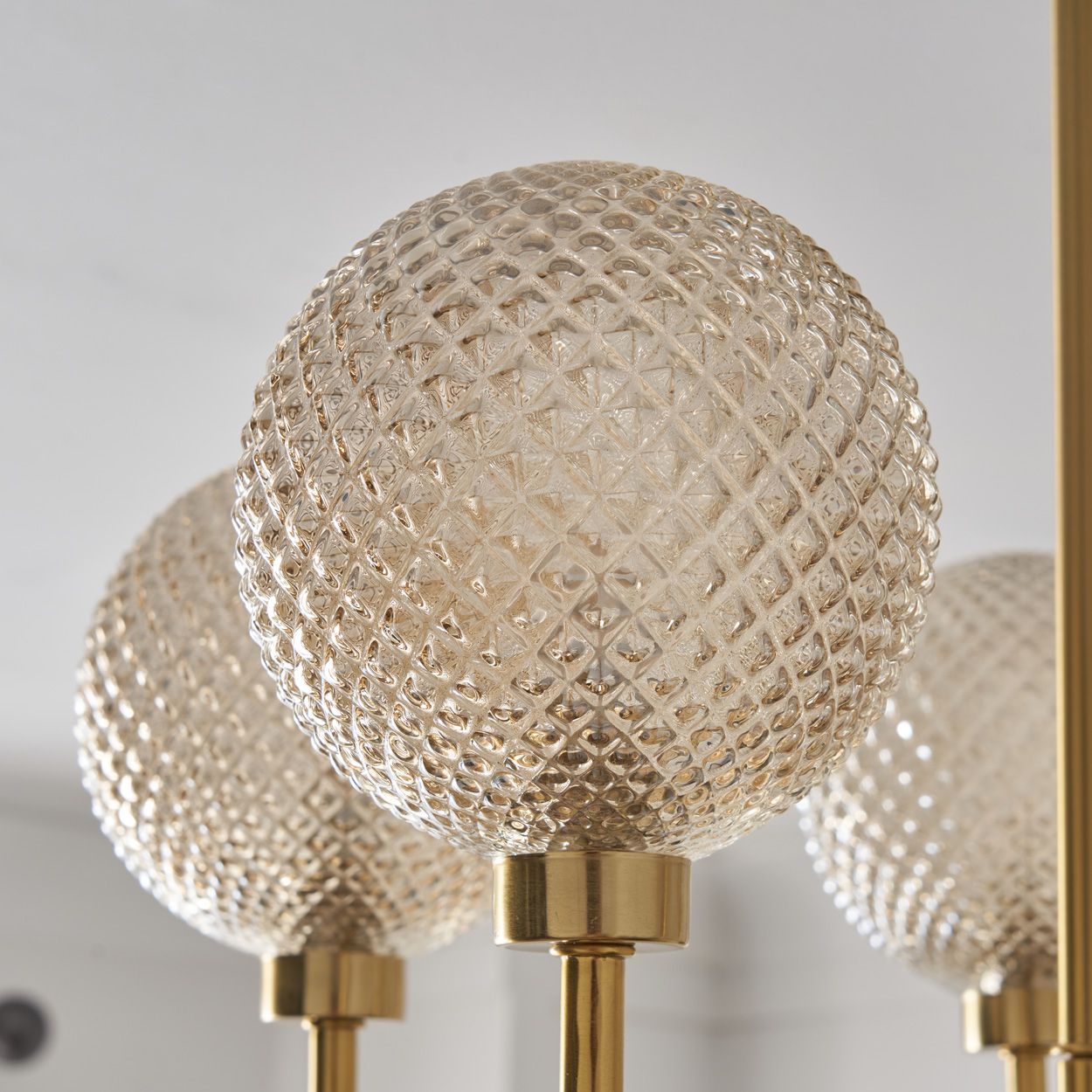 Malo Textured Glass Ball 5 Light Pendant Brass