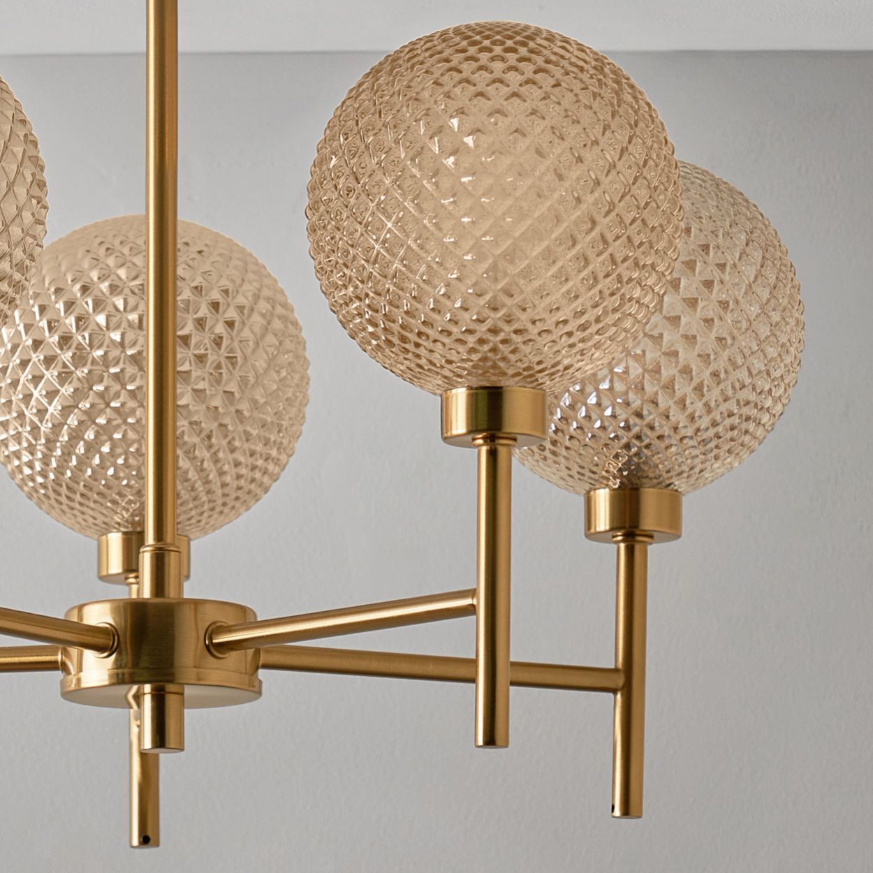 Malo Textured Glass Ball 5 Light Pendant Brass