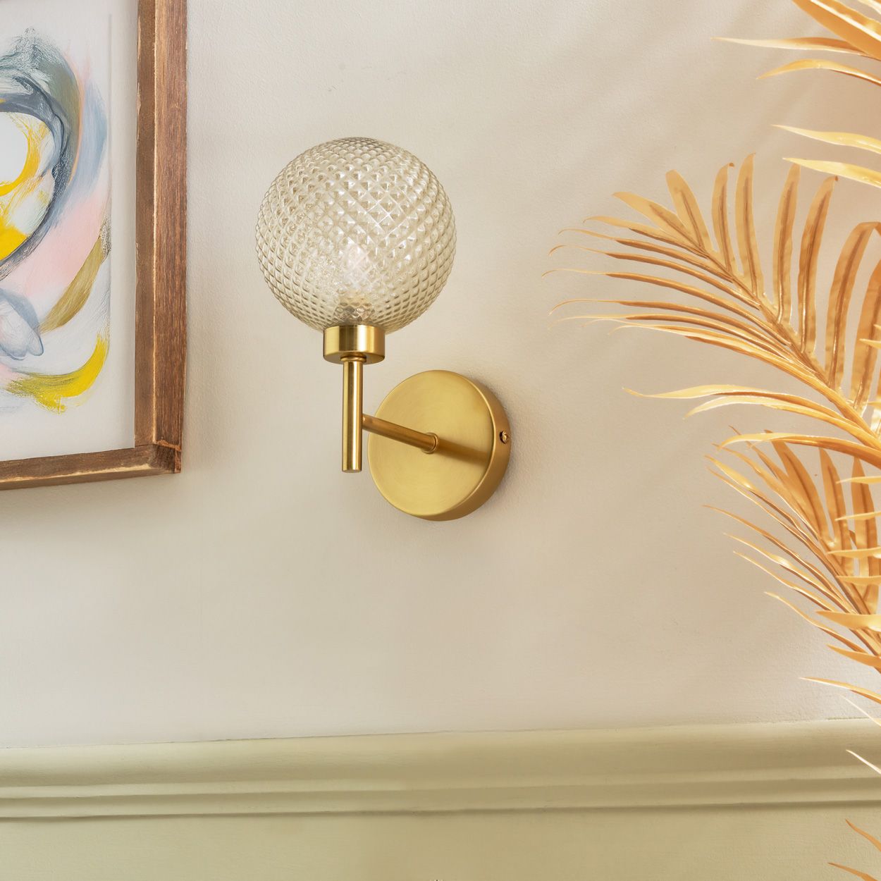 Malo Textured Glass Ball Wall Light Brass
