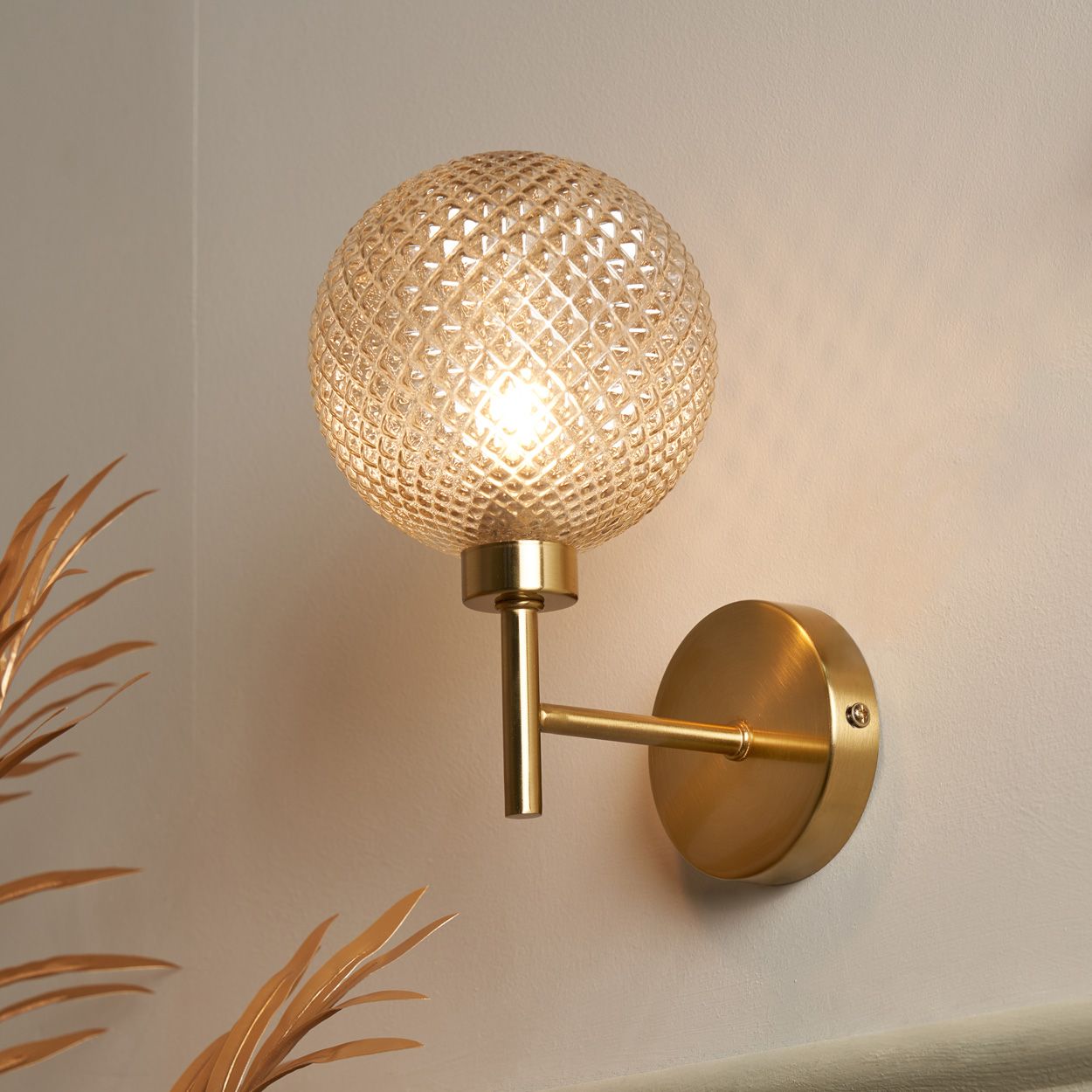 Malo Textured Glass Ball Wall Light Brass