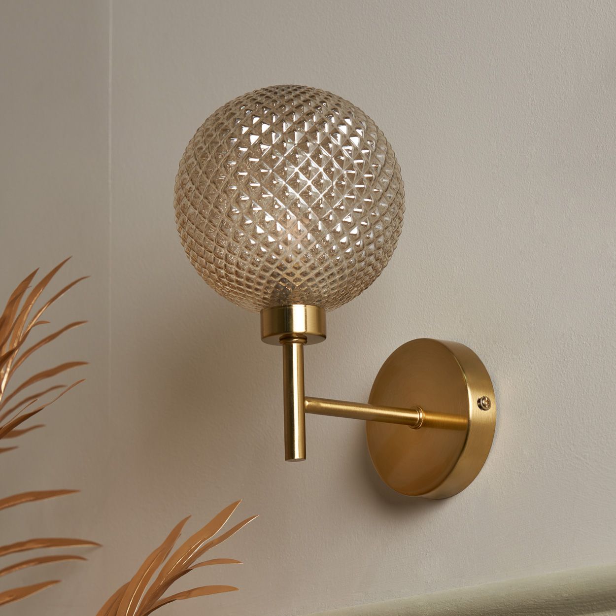 Malo Textured Glass Ball Wall Light Brass