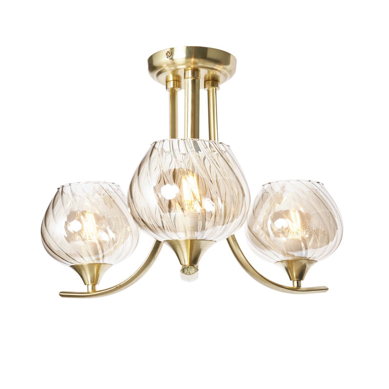 Helier 3 Light Swirl Ribbed Glass S Flush Sat Brs