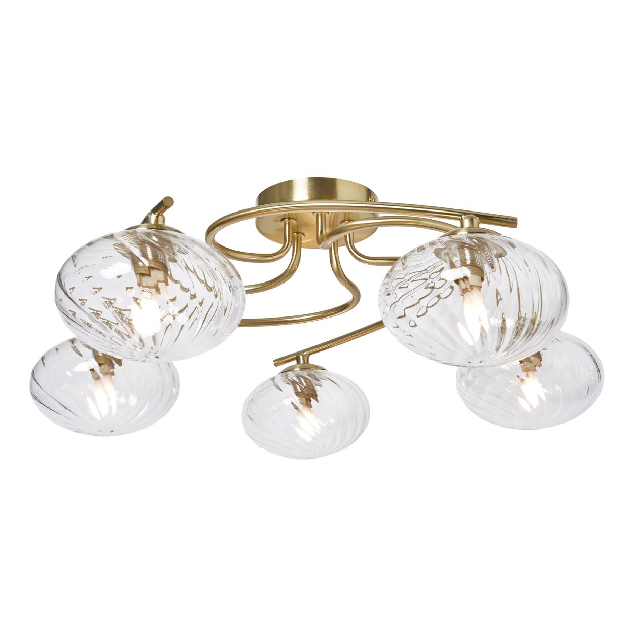 Croft 5 Light Swirl Ribbed Glass Flush Satin Brass