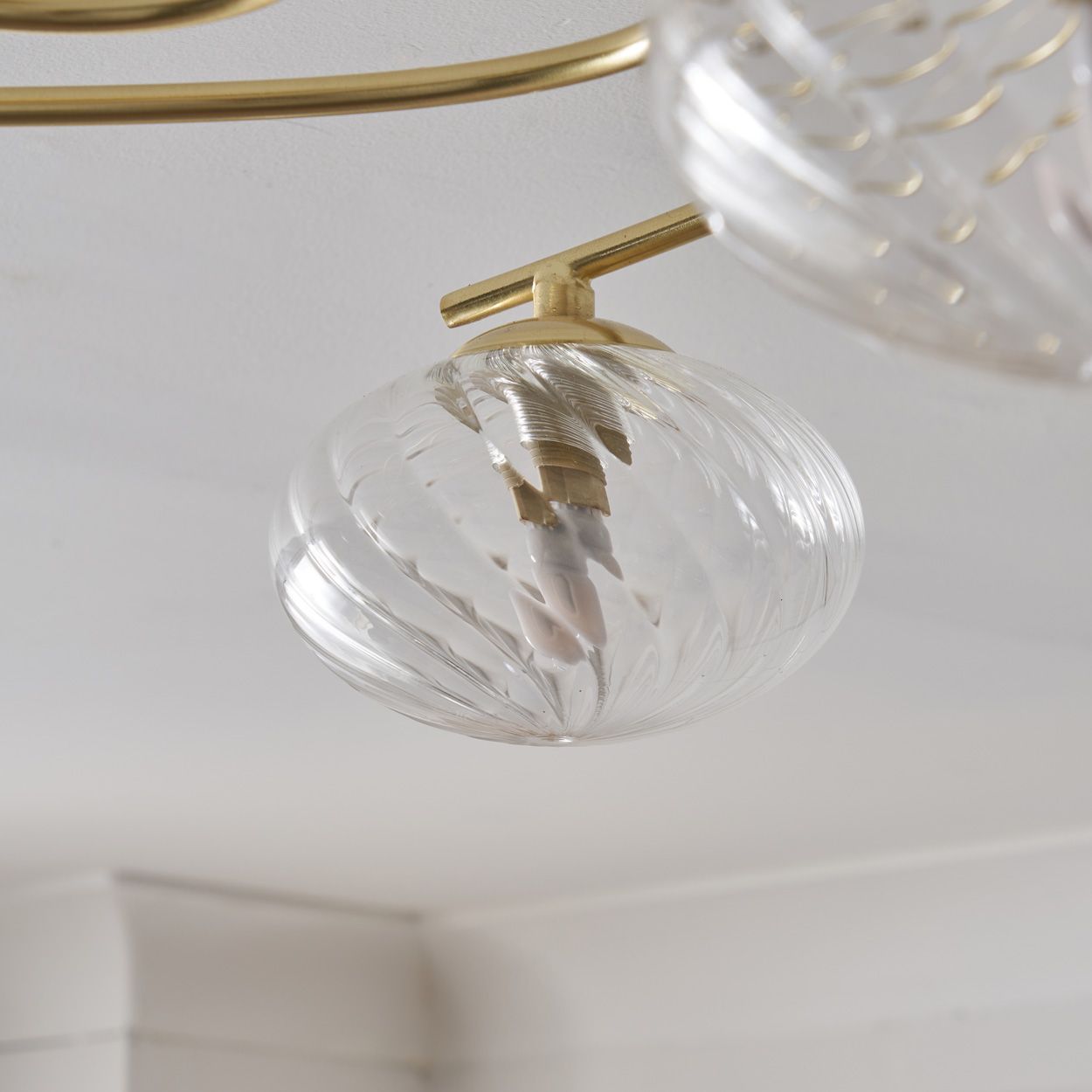 Croft 5 Light Swirl Ribbed Glass Flush Satin Brass