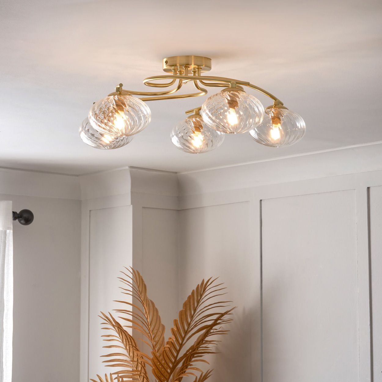 Croft 5 Light Swirl Ribbed Glass Flush Satin Brass