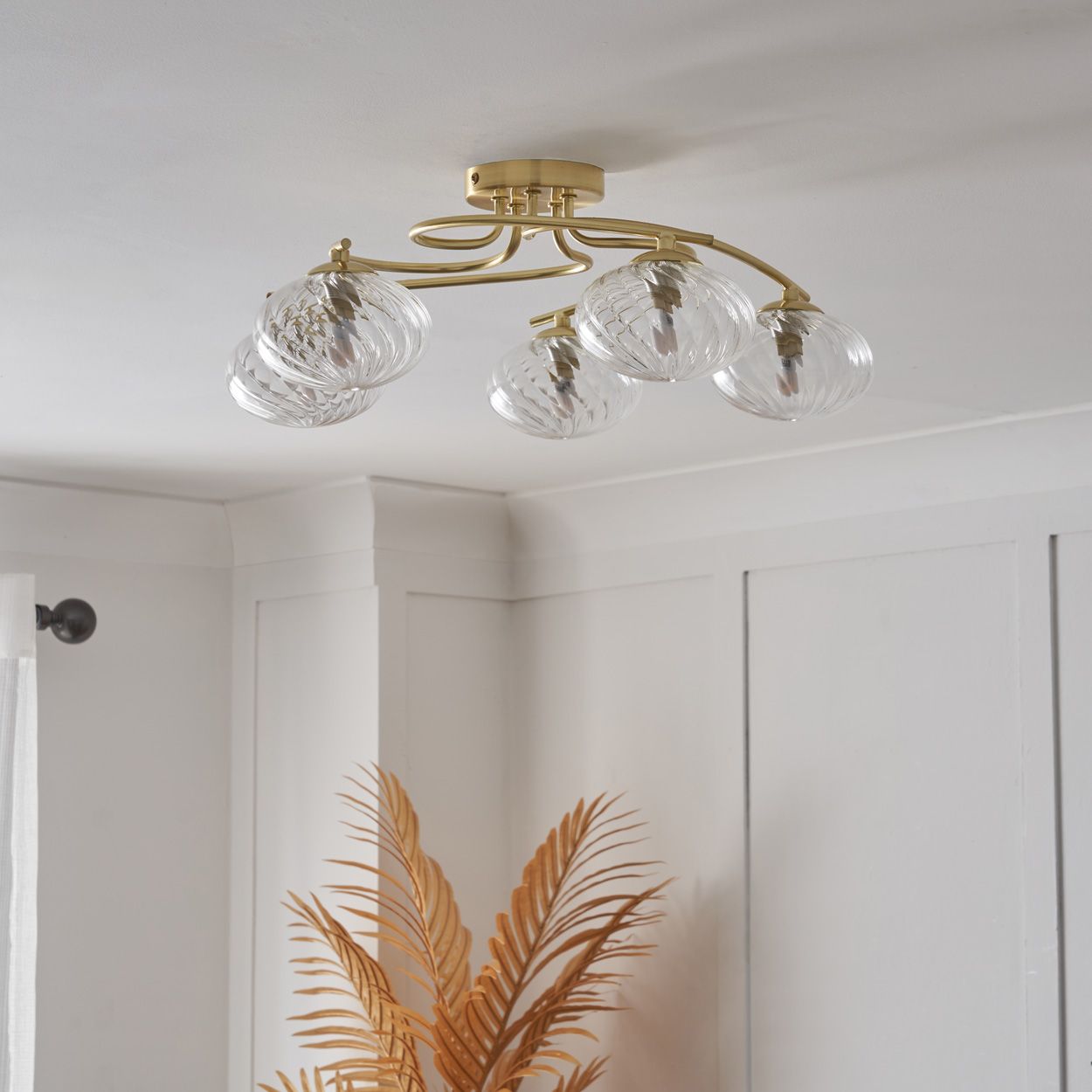 Croft 5 Light Swirl Ribbed Glass Flush Satin Brass