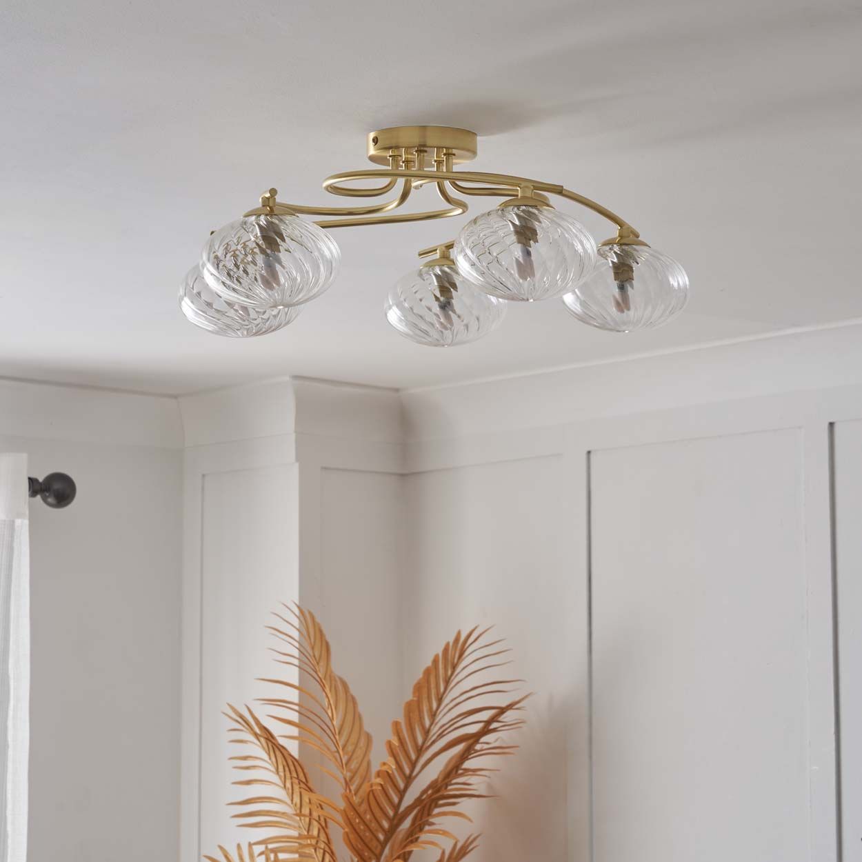 Croft 5 Light Swirl Ribbed Glass Flush Satin Brass