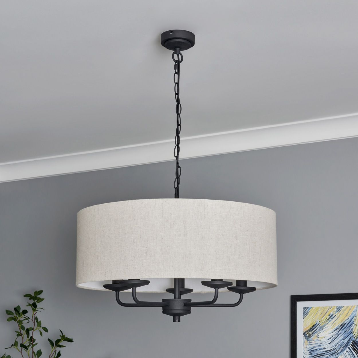 Tucken 5 Light Hotel Pendant Black Ivory