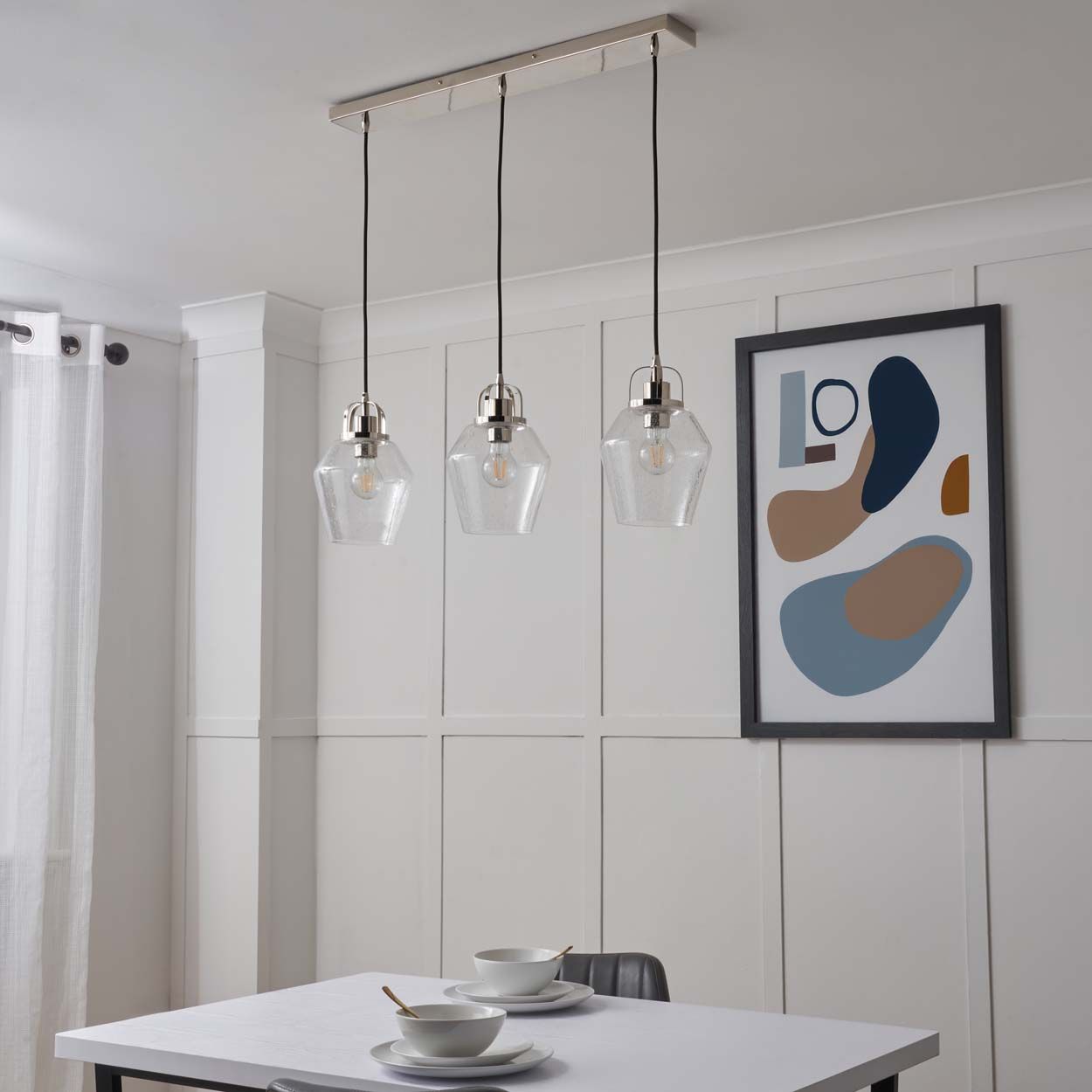 Merrien 3 Light Diner Bar Pendant Polished Nickel