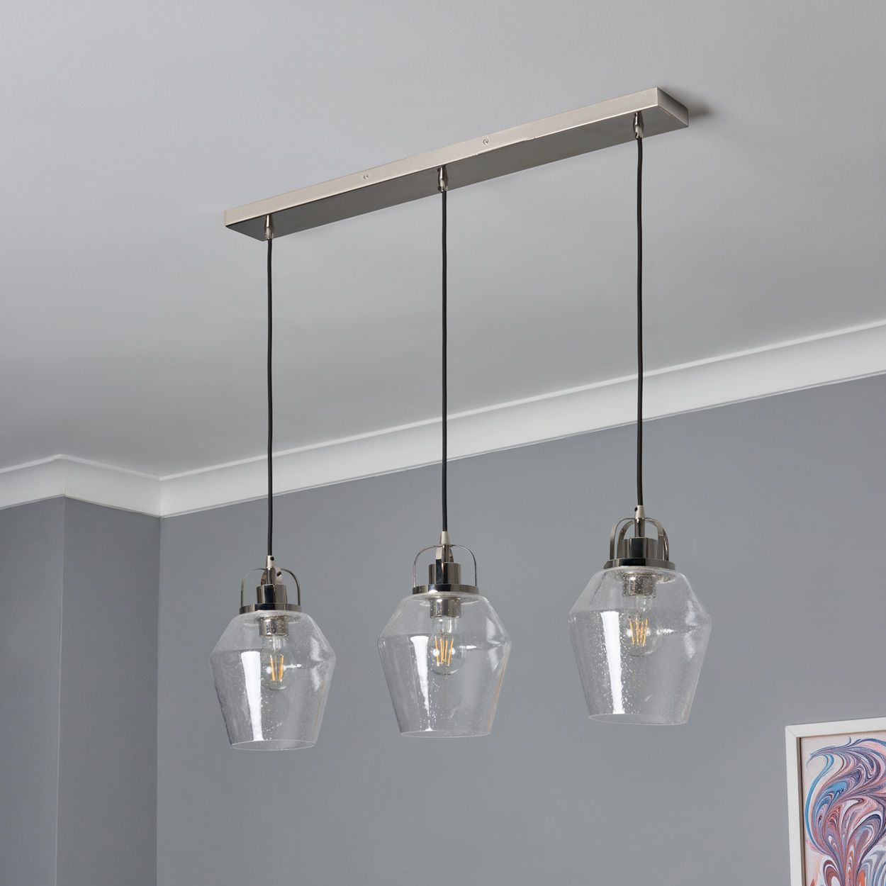 Merrien 3 Light Diner Bar Pendant Polished Nickel