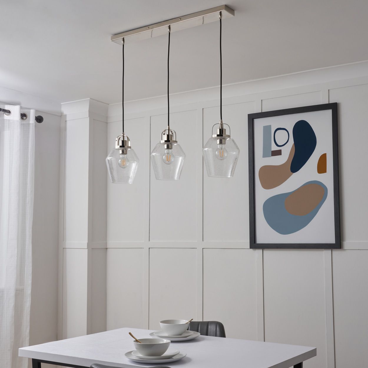 Merrien 3 Light Diner Bar Pendant Polished Nickel
