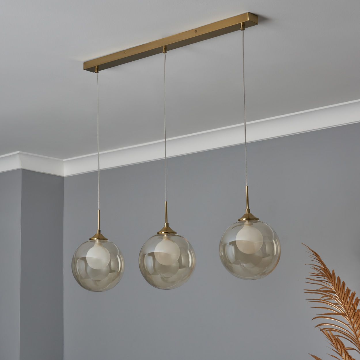 Capton 3 Light Glass Shade Diner Pendant Brass